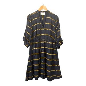 Blue Midi Dress with V-Neck and Bishop Sleeves